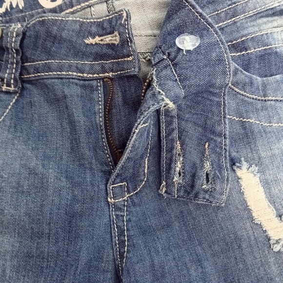 Ten25 Premium Jeans Womens 33x32x9 Blue Distressed Rhinestone Crown Back Pockets - Picture 8 of 13